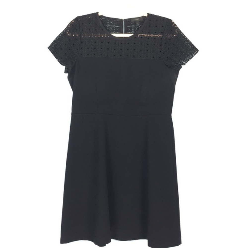 J. Crew Black Eyelet Keyhole Back A Line Dress